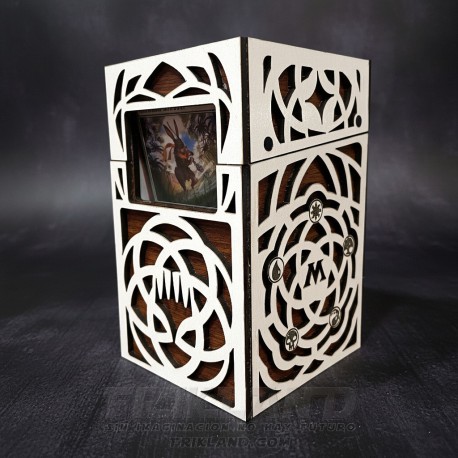 Caja de Madera Premium Artesanal para Mazos MTG | Con Cajón para Dados y Ventana Expositiva