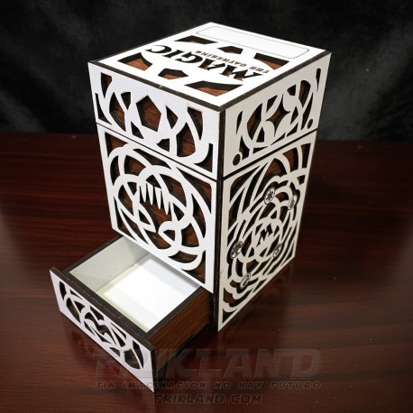 Caja de Madera Premium Artesanal para Mazos MTG | Con Cajón para Dados y Ventana Expositiva