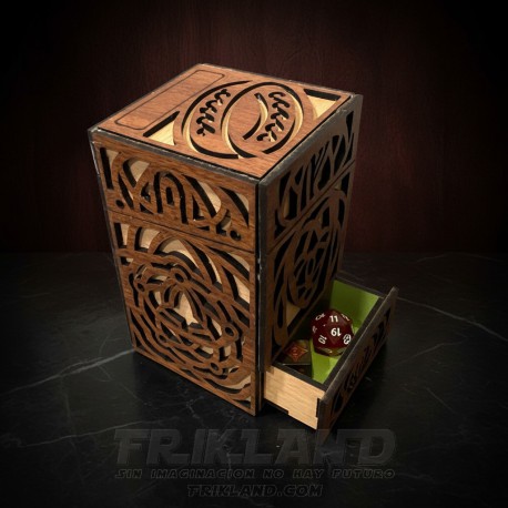 Caja de Madera Premium Artesanal para Mazos de El Señor de los Anillos | Con Cajón para Dados y Ventana Expositiva